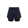 Navy blue athletic shorts with a white logo on a white background (Blue)
