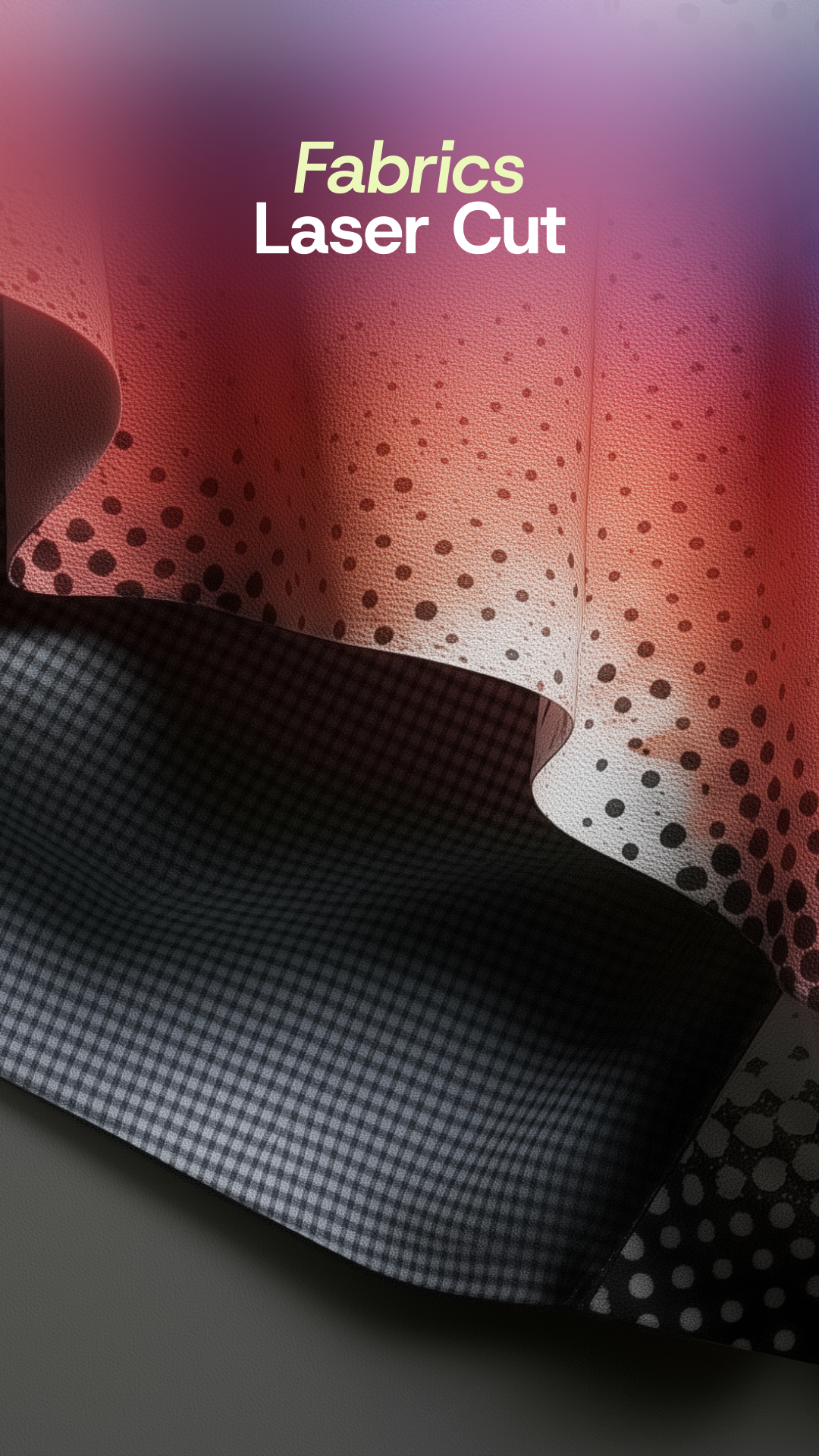 Laser cut fabric with a gradient pattern on a dark background