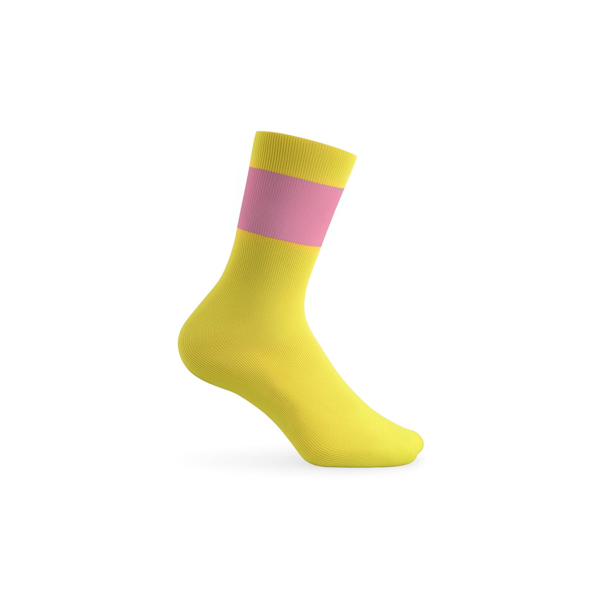 Yellow sock with a pink band on a white background (Pink)