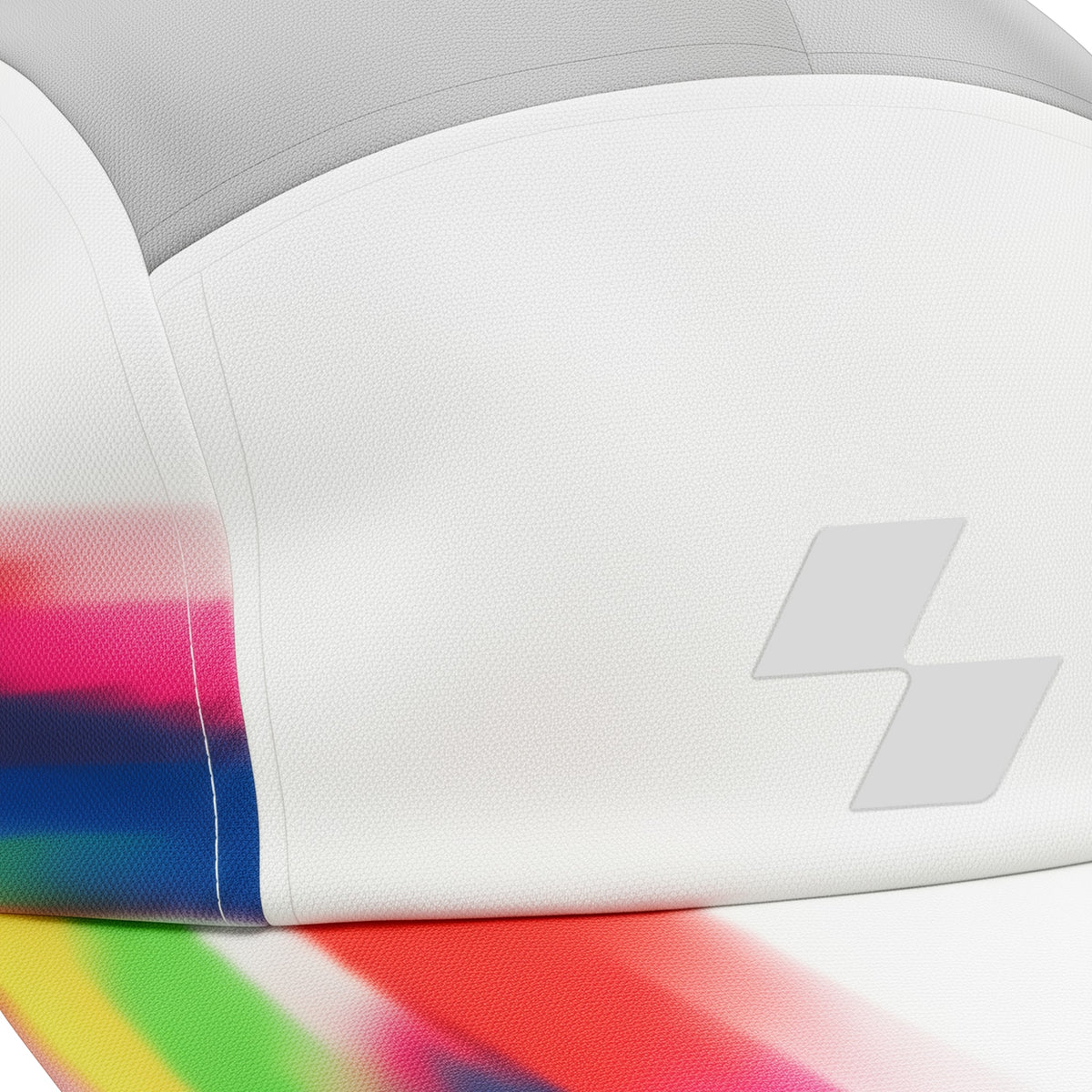 Close-up of a colorful sports ball with a logo on a blurred background (White)