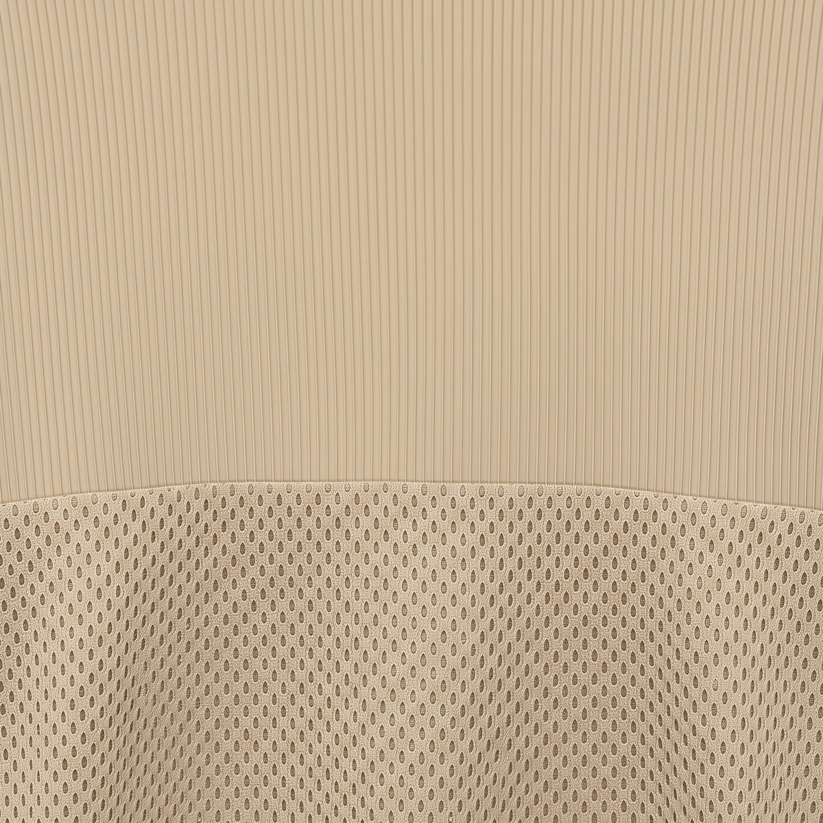 Close-up of beige fabric with ribbed texture and mesh pattern. (Beige)