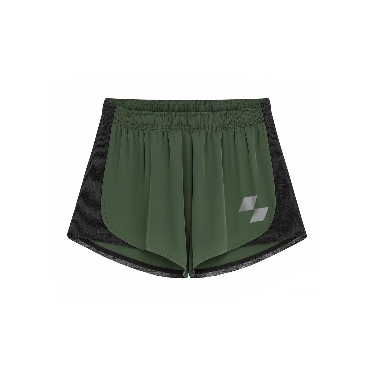 Green athletic shorts with a brand logo on a white background (Green)