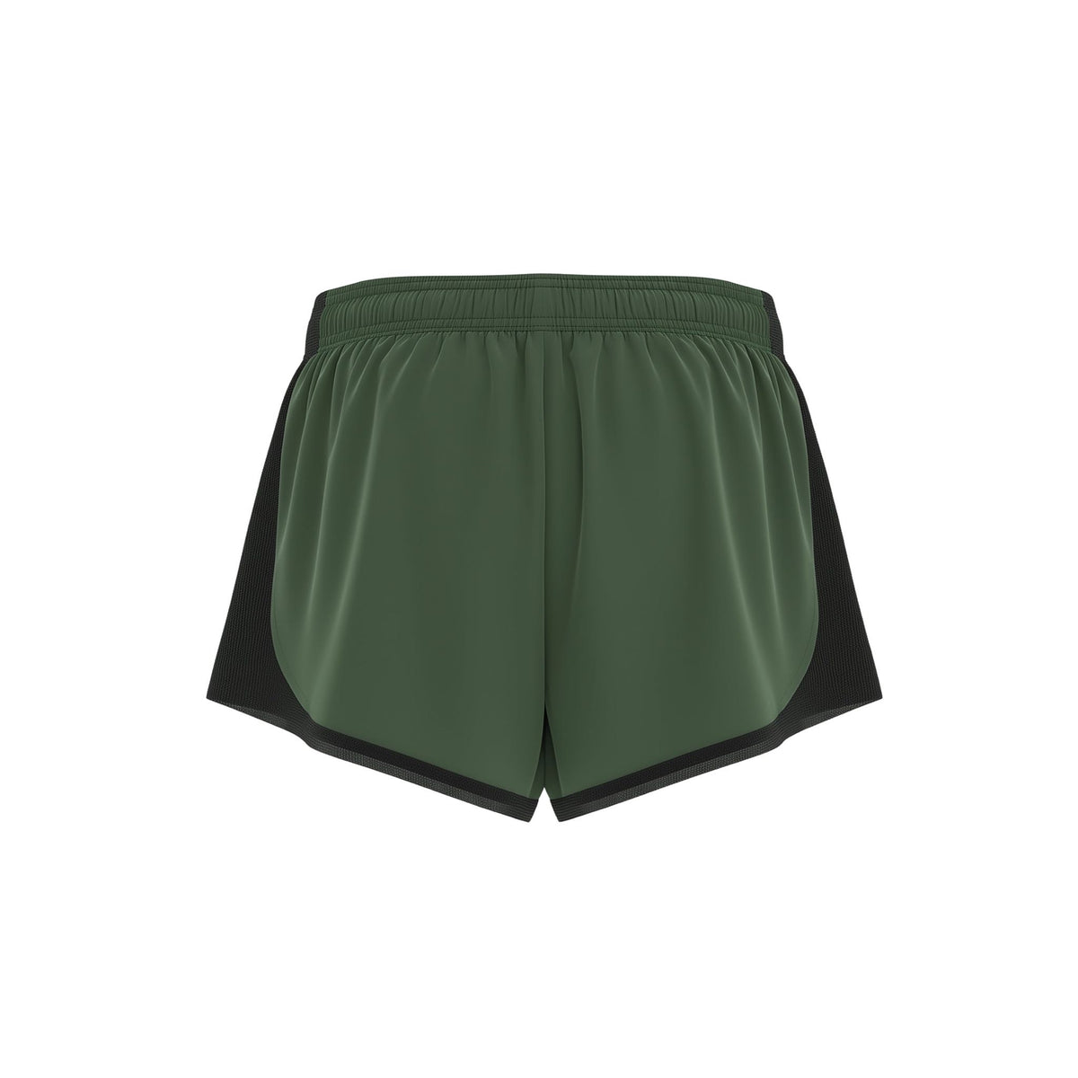 Green athletic shorts with black accents on a white background (Green)