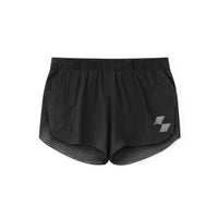 Black athletic shorts with a logo on a white background (Black)