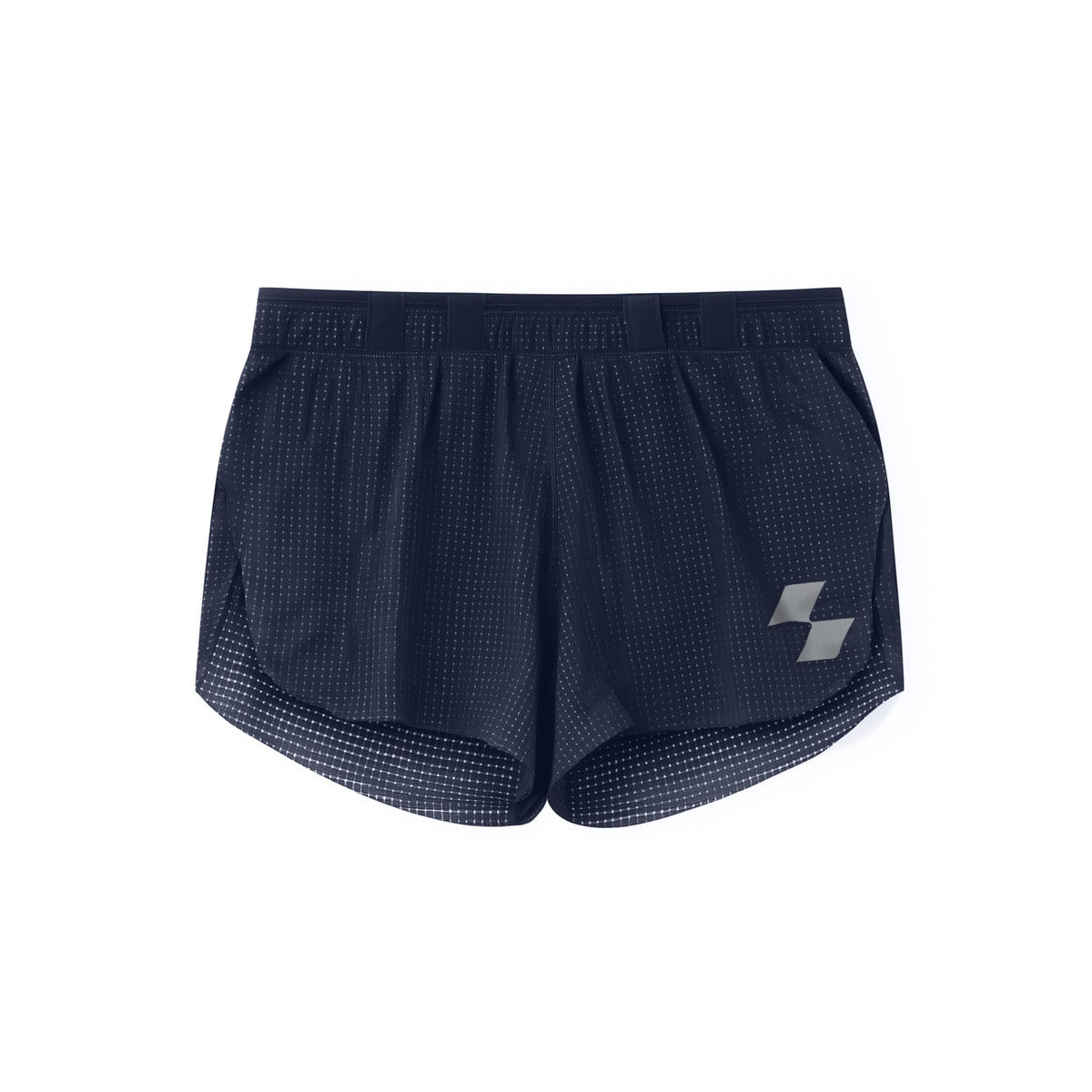 Navy checkered shorts with a logo on a white background (Blue)