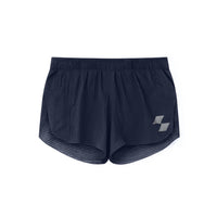 Navy checkered shorts with a logo on a white background (Blue)