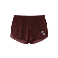Maroon athletic shorts with a logo on a white background (Red)