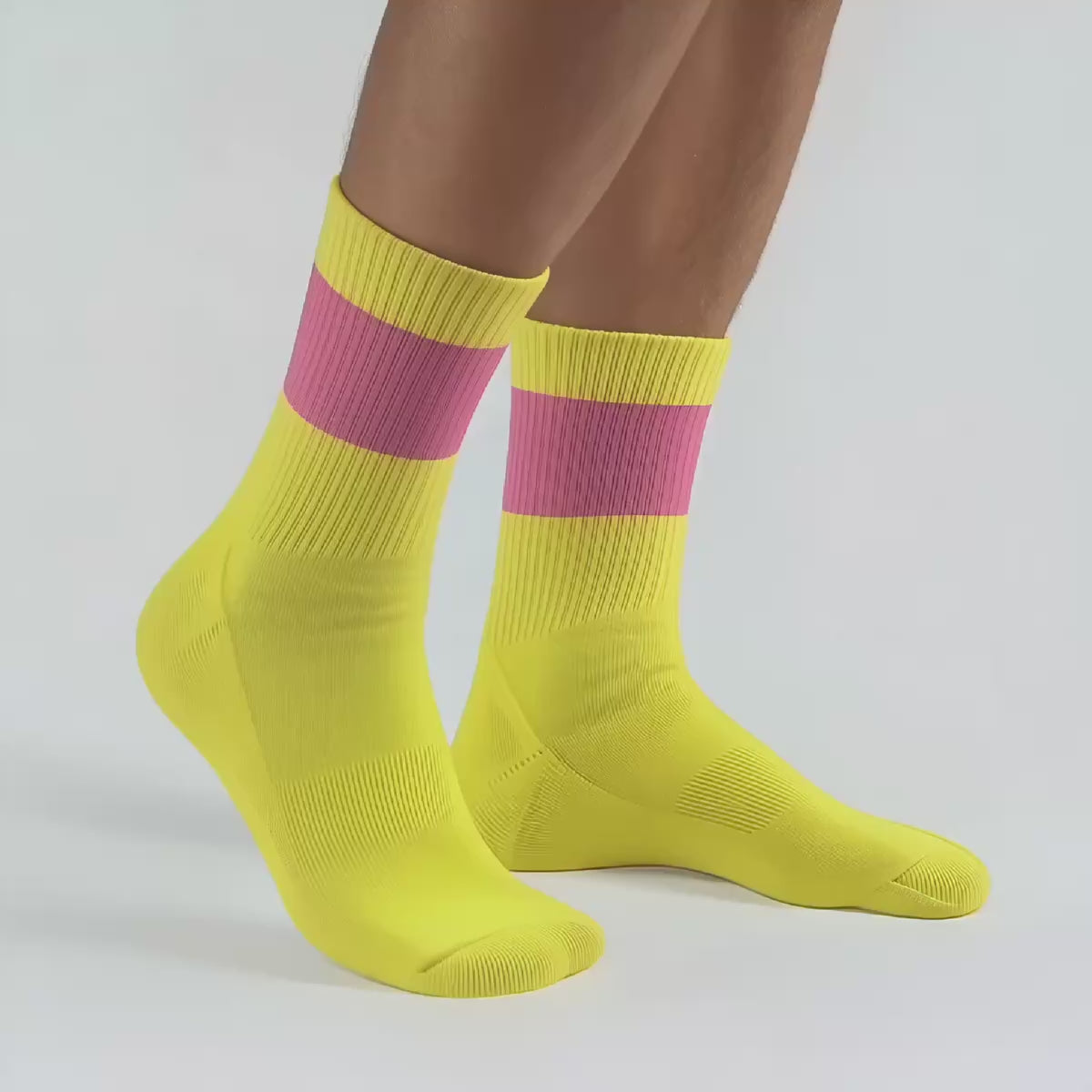 Yellow sock with a pink band on a white background  (Pink)