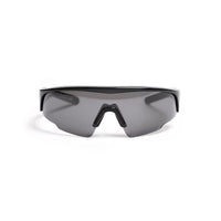Black shield-style sunglasses with dark lenses on a white background (Black)
