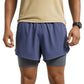 Person wearing a two-tone athletic short with blue top and gray bottom on a white background (Blue)