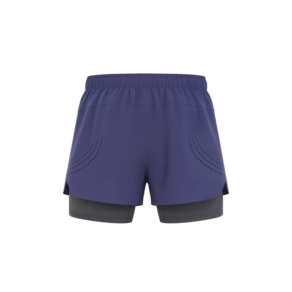 Purple athletic shorts with black inner lining on a white background (Blue)