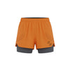 Orange athletic shorts with a gray inner layer on a white background (Orange)