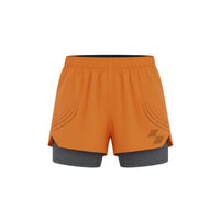 Orange athletic shorts with a gray inner layer on a white background (Orange)