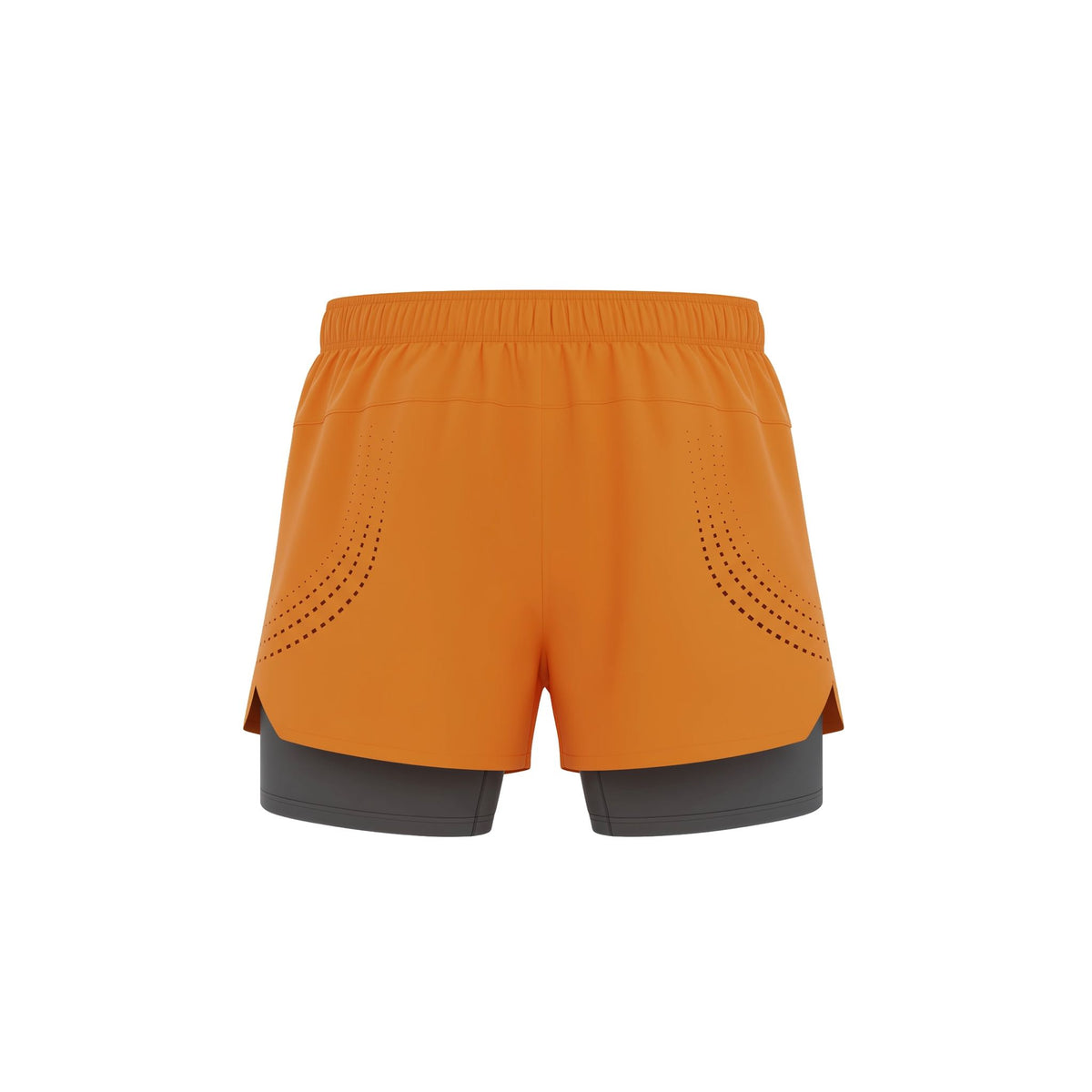 Orange shorts with a black waistband and inner lining on a white background (Orange)