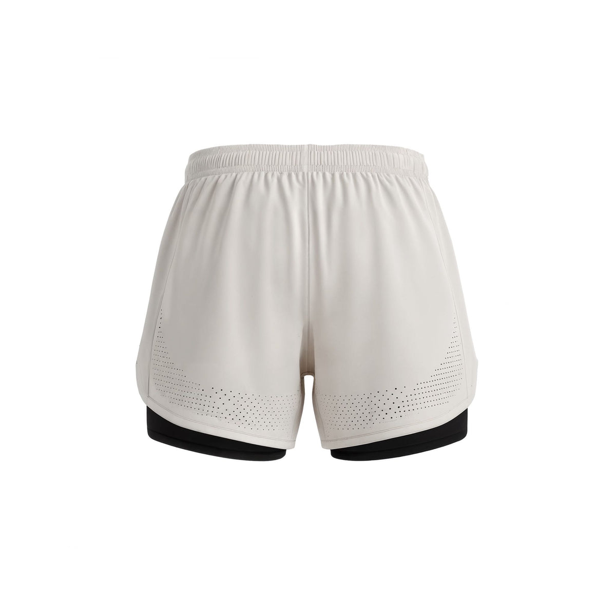 White athletic shorts with black accents on a white background (White)