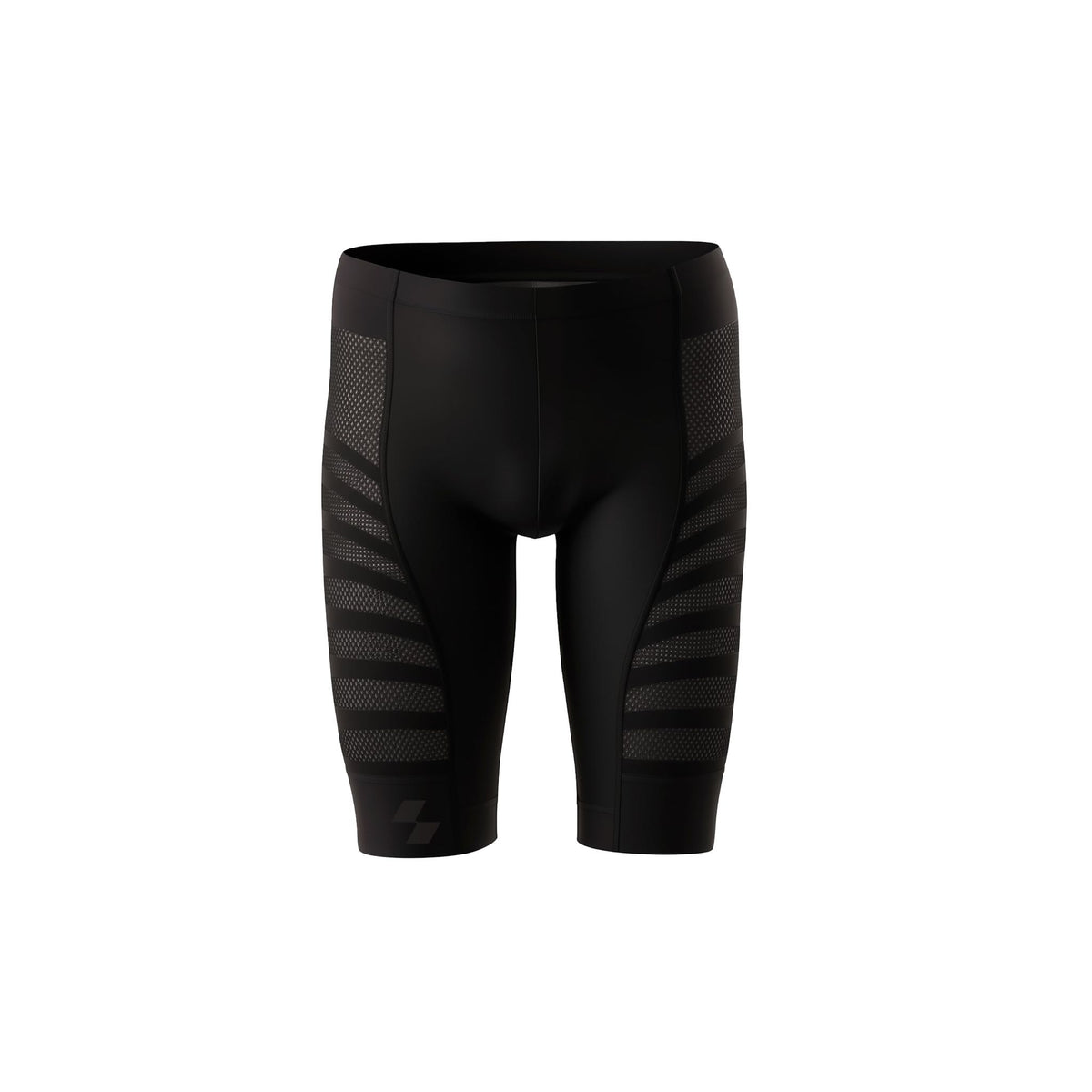 Black athletic shorts with mesh panels on a white background (Black)