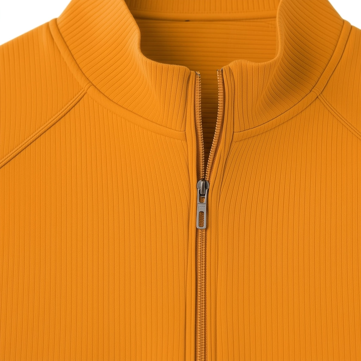 Close-up of an orange zip-up garment on a white background (Orange)