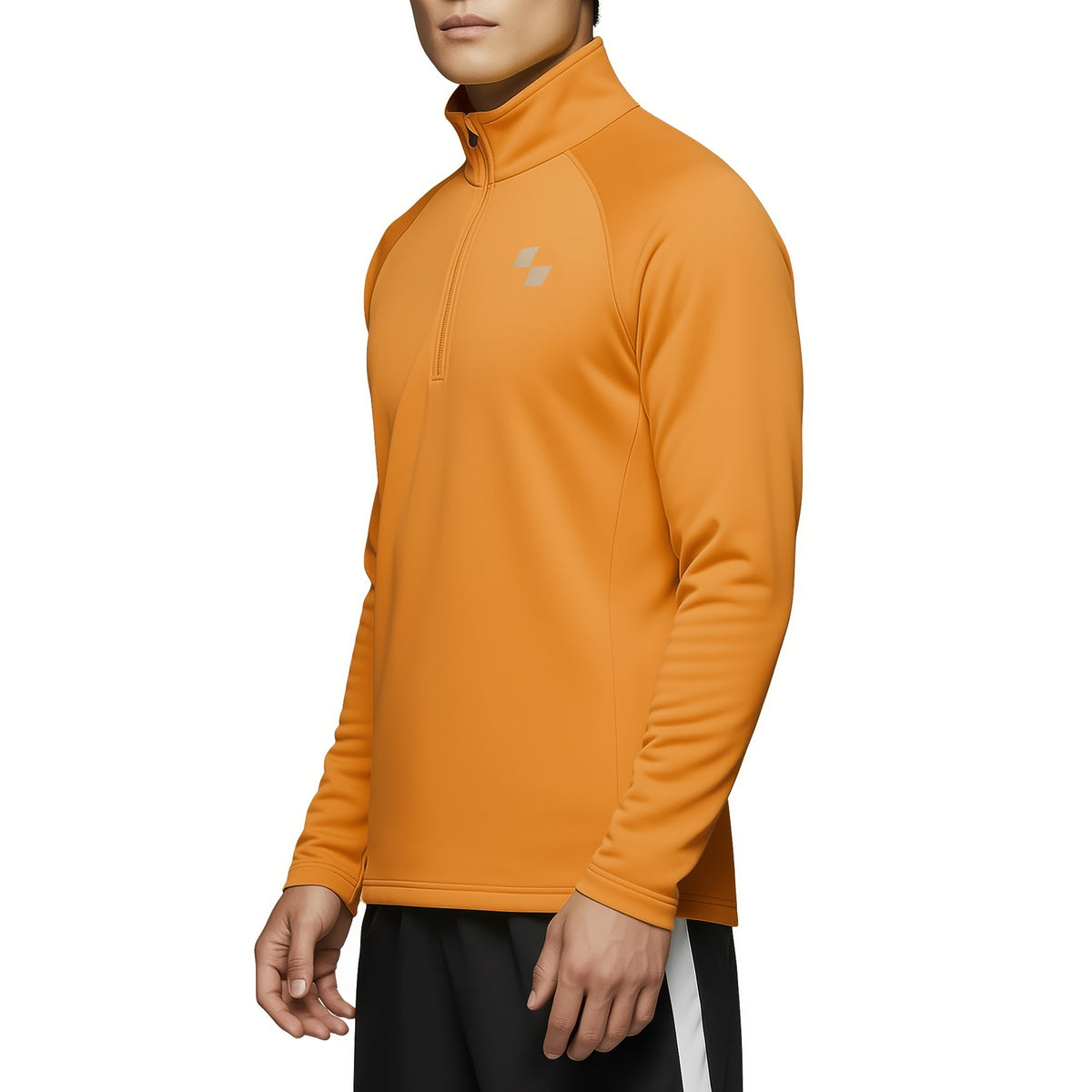 Orange long-sleeve athletic shirt with a brand logo on a white background (Orange)
